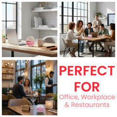 Collage of office, workplace, and restaurant scenes with text 'Perfect for Office, Workplace & Restaurants'.