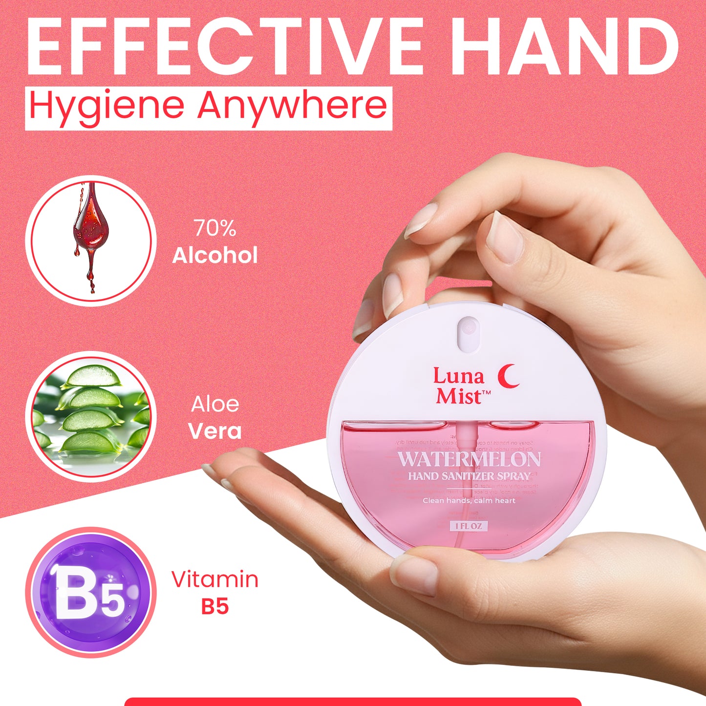 Luna Mist Watermelon Hand Sanitizer Spray 70% Alcohol, 30 ml