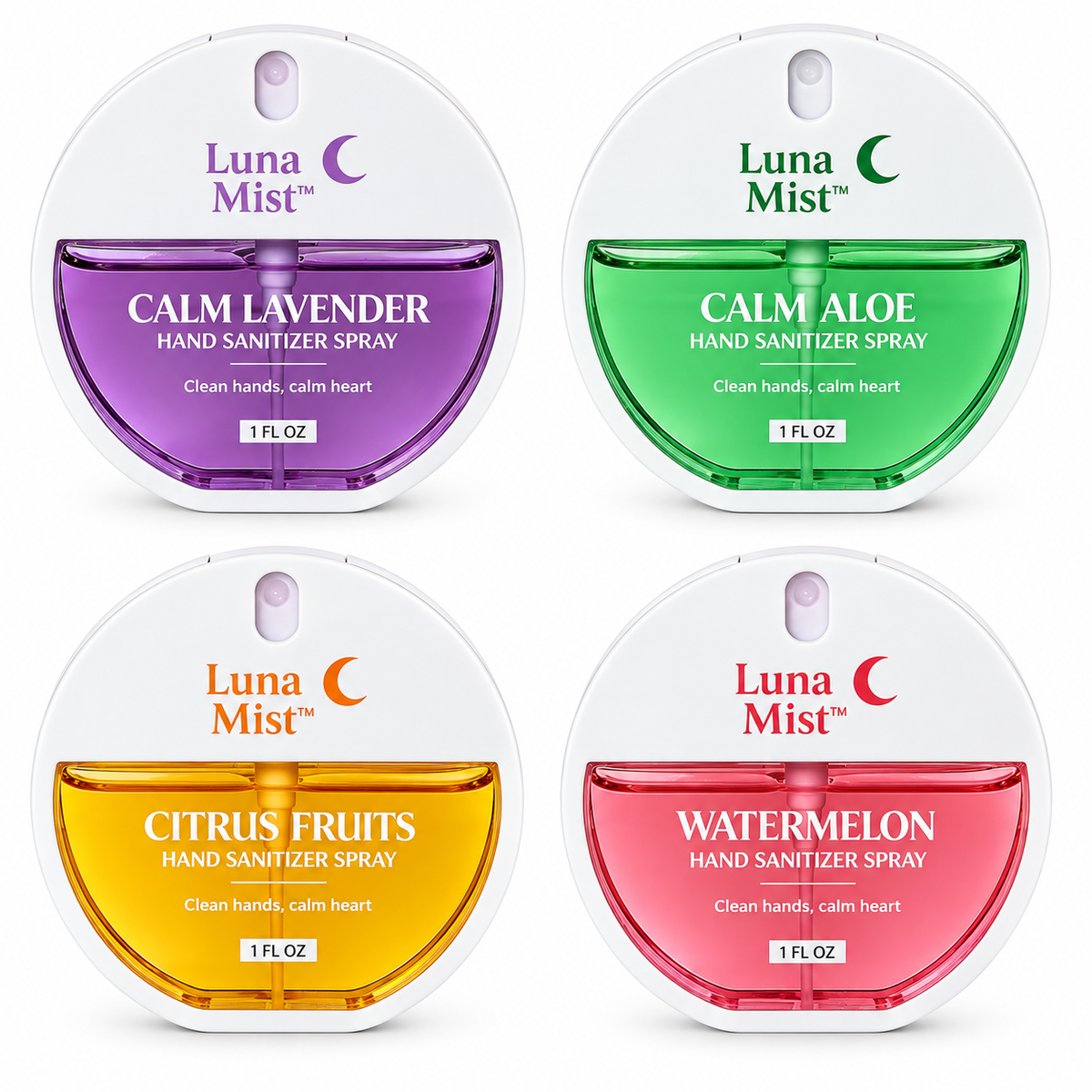 Luna Mist 4-Pack Variety Set with Watermelon, Citrus Fruits, Calm Aloe, and Calm Lavender